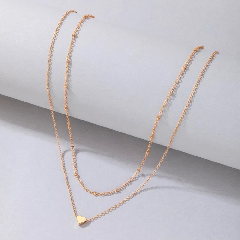 Simple dainty layered gold heart necklace